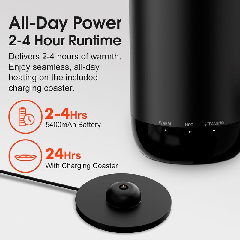 vsitoo S5 heated travel mug,16oz, Auto-Sensing AI Heats Drinks To 120-150°F Hands-Free. Temperature Control for All Cars, Perfect for Home/Office/Travel/Outdoor, Ideal Gift for Coffee Lovers - Black - Image 5